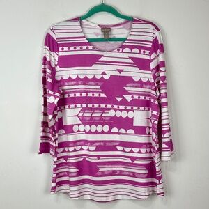 Chico's Women's Scoop Neck 3/4 Sleeve Purple White Scoop Neck Top Sz 2